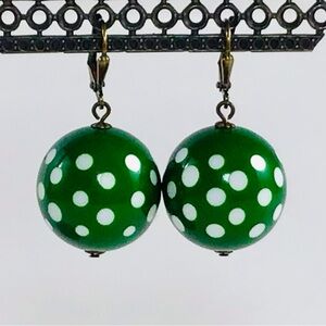 Green Polka Dot Drop Earrings - Women Jewelry
